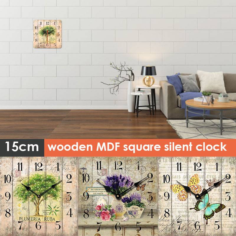 Mute Clocks Decoration Clock MDF Office Square Wood Fashion Digital Wall Hotel Desktop 15cm Silent Holiday Livingroom | Дом и сад